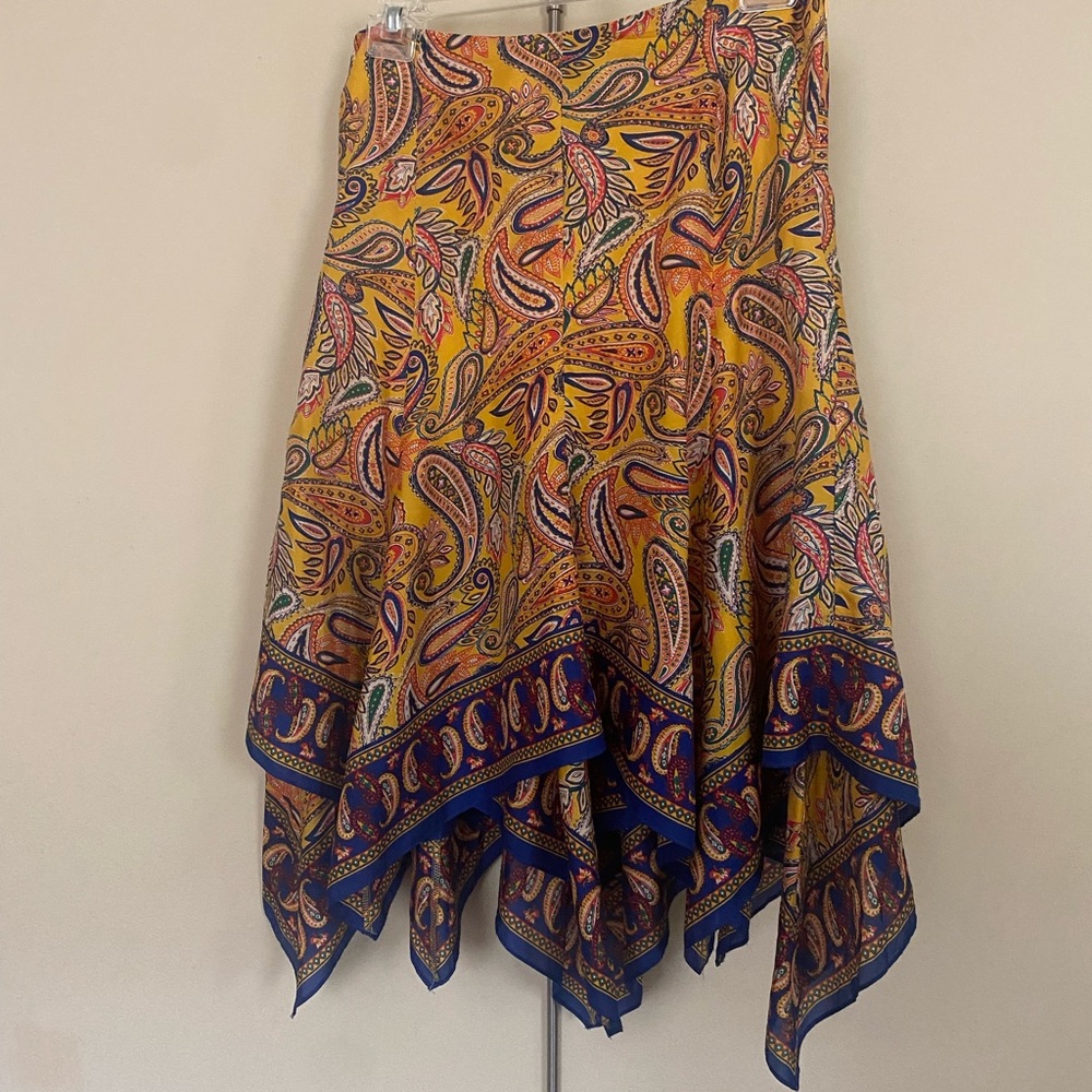 Ralph lauren silk skirt Paisley kerchief hem side zipper